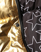 Goldener gesteppter Daunenjacke mit Kapuze und durchgehendem Reißverschluss