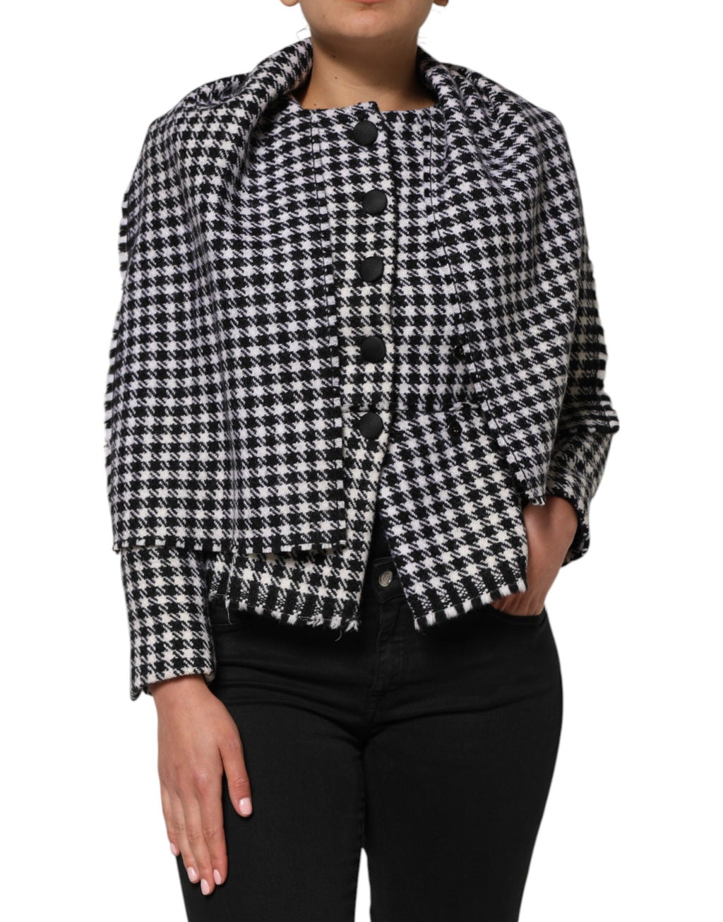 Mehrfarbige Wolljacke mit Monochrommuster