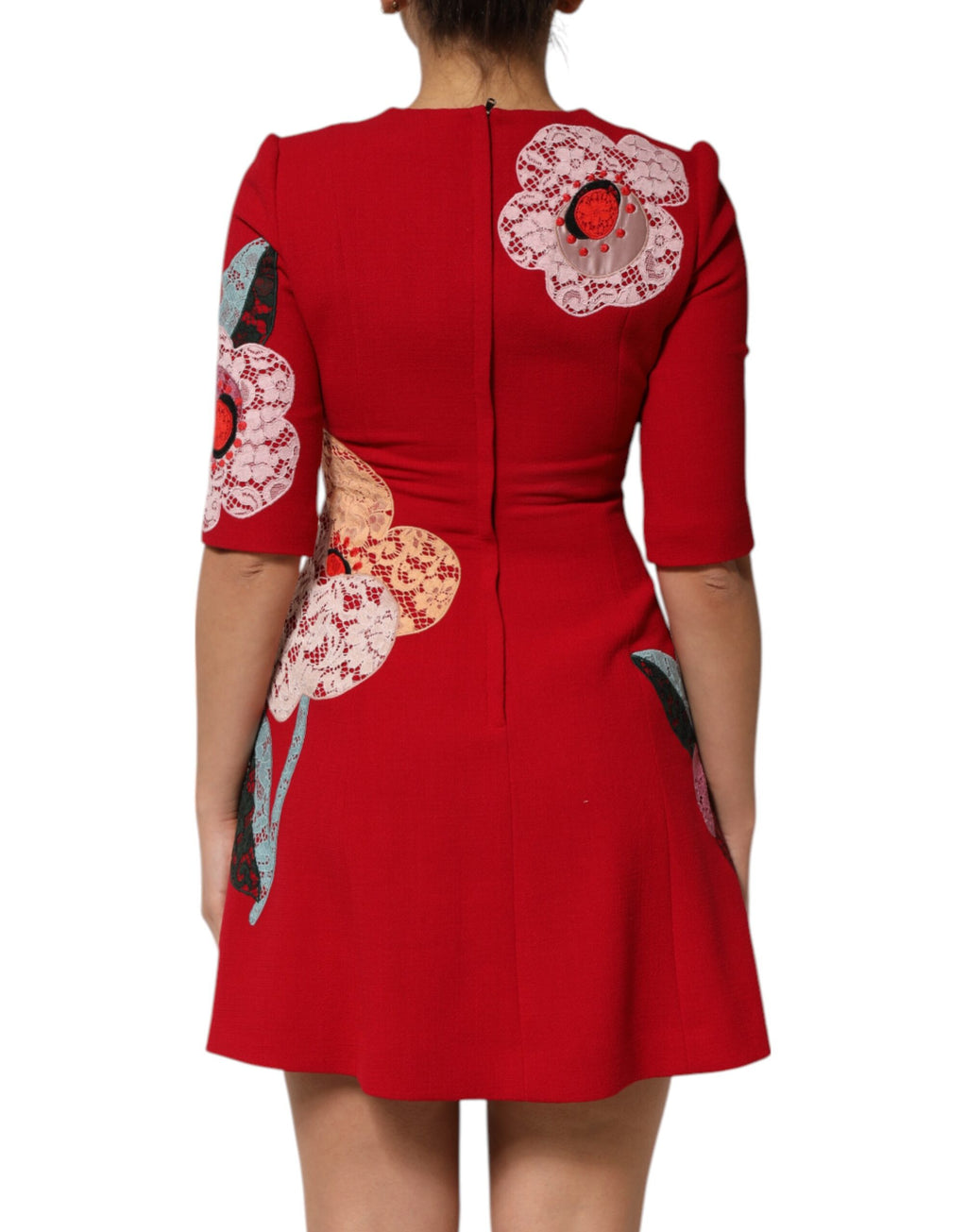 Rotes A-Linien-Minikleid mit floraler Spitzenapplikation