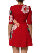 Rotes A-Linien-Minikleid mit floraler Spitzenapplikation