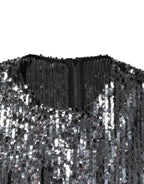 Schwarzes, knielanges A-Linien-Kleid mit langen Ärmeln und Pailletten