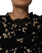 Black Viscose Pearl Embellishment Shift Dress