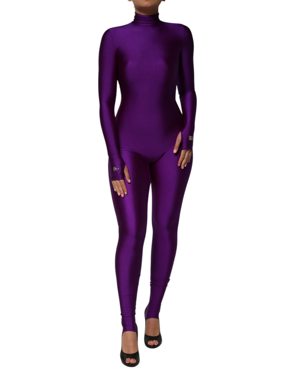 Lila Nylon Rollkragen-Bodycon-Jumpsuit-Kleid