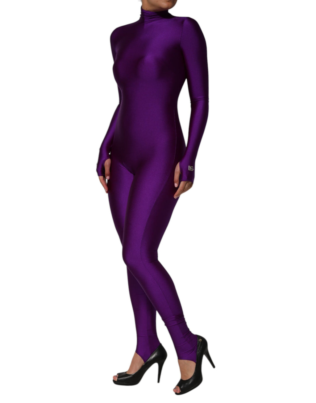 Lila Nylon Rollkragen-Bodycon-Jumpsuit-Kleid