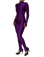 Lila Nylon Rollkragen-Bodycon-Jumpsuit-Kleid