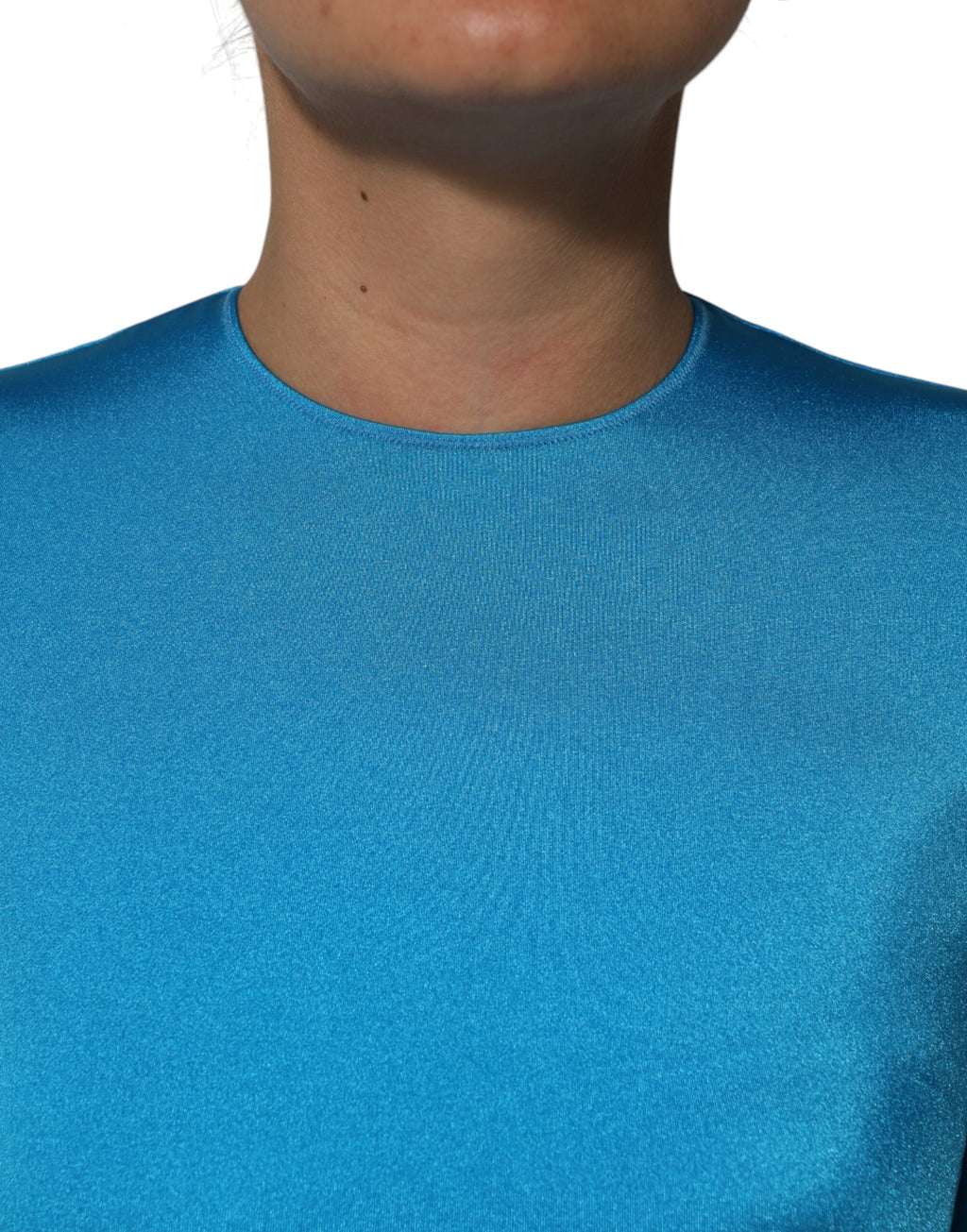 Blauer, figurbetonter Overall mit Rundhalsausschnitt aus Nylon