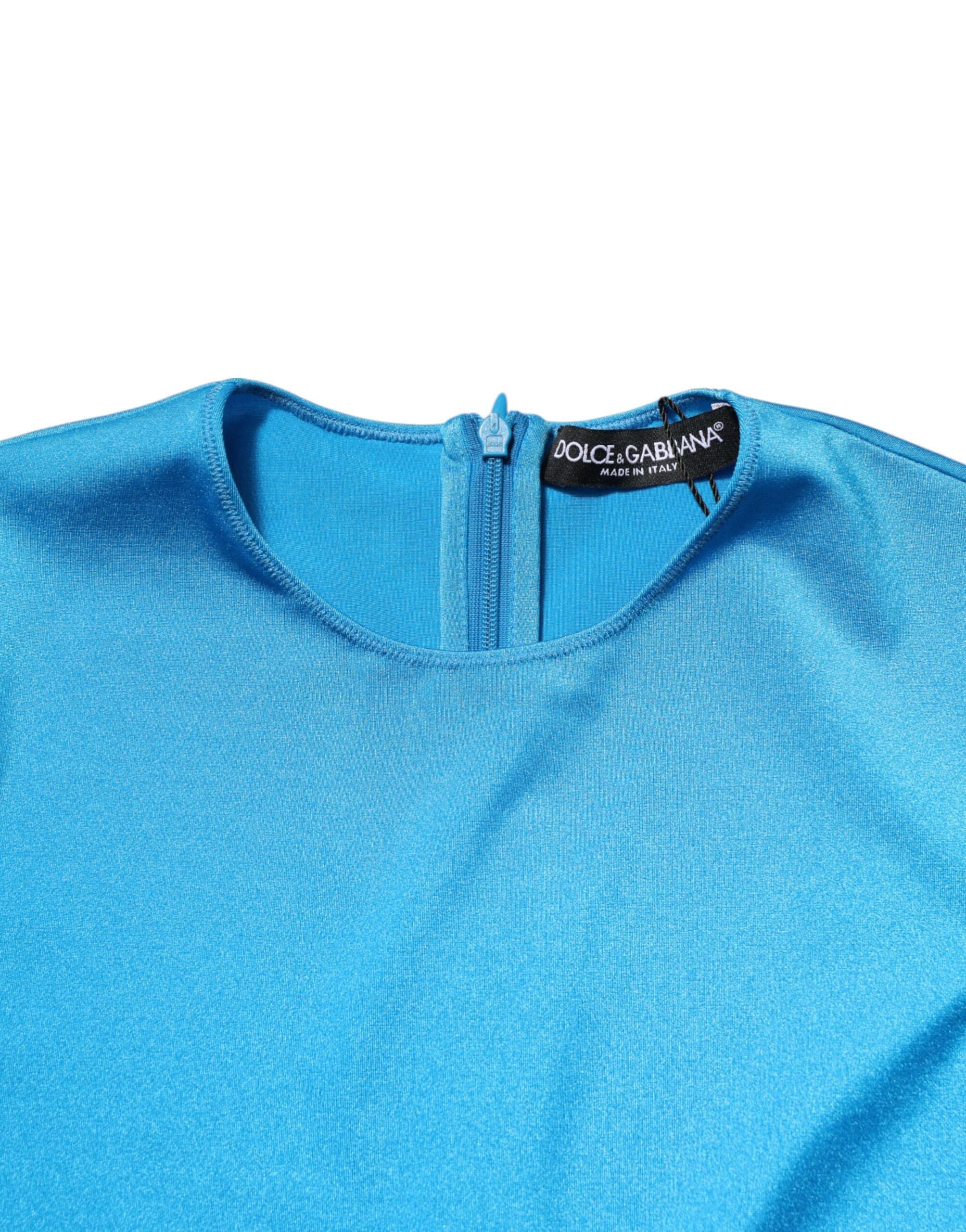 Blauer, figurbetonter Overall mit Rundhalsausschnitt aus Nylon