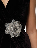 Black Velvet Flower Embellishment Aline Dress