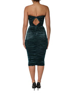 Green Silk Satin Fitted Strapless Dress