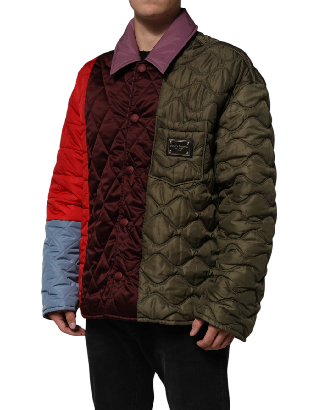 Mehrfarbige Patchwork-Polyester-Steppjacke