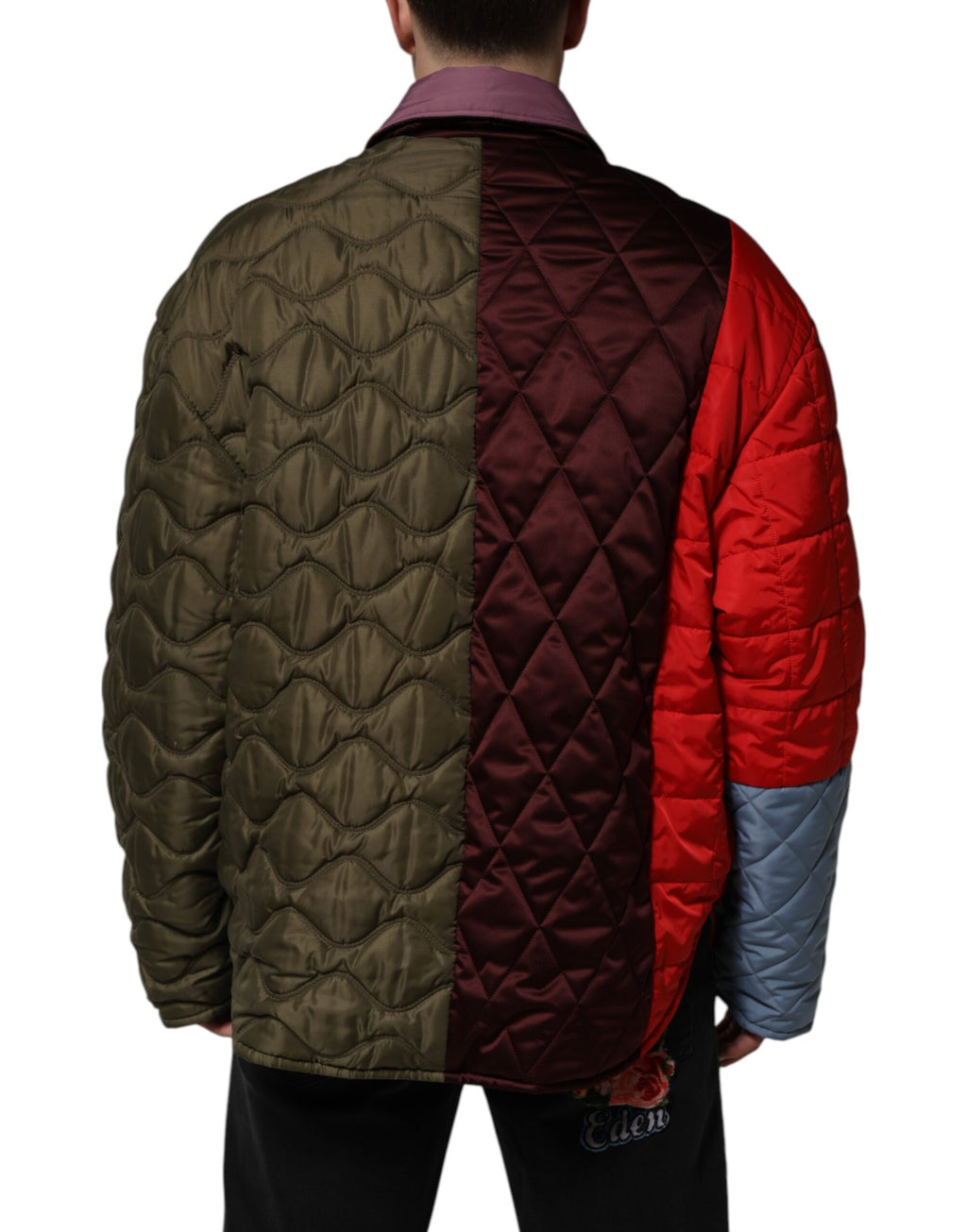 Mehrfarbige Patchwork-Polyester-Steppjacke