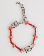Silver Tone Brass Beaded Resin DG Logo Chain Men Bracelet