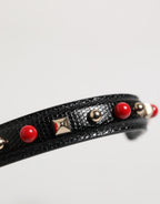 Black Embellished Leather Bag Handle Women Shoulder Strap