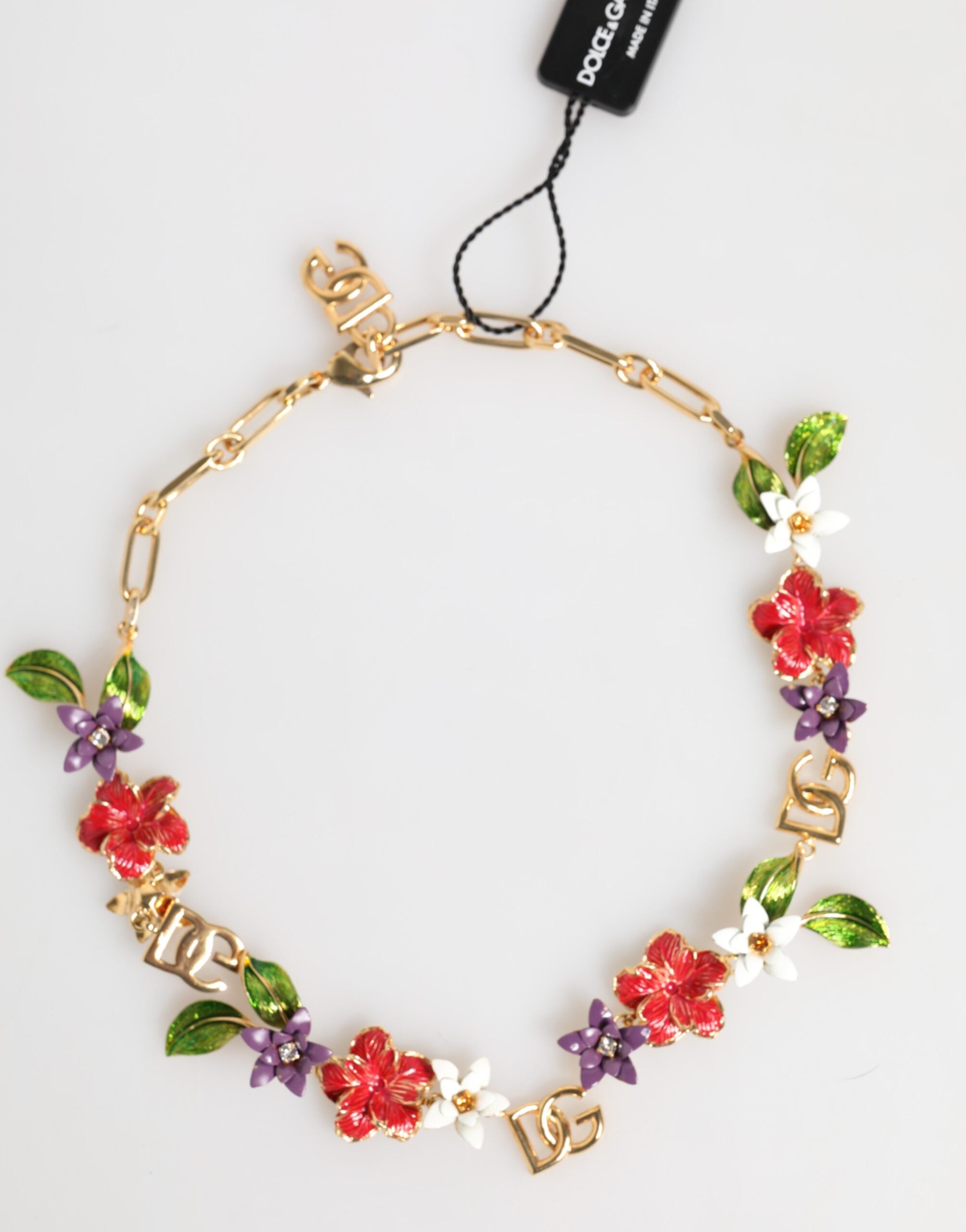 Gold Brass Logo Detail Floral Fashion Jewellery Necklace