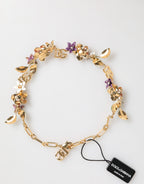 Gold Brass Logo Detail Floral Fashion Jewellery Necklace