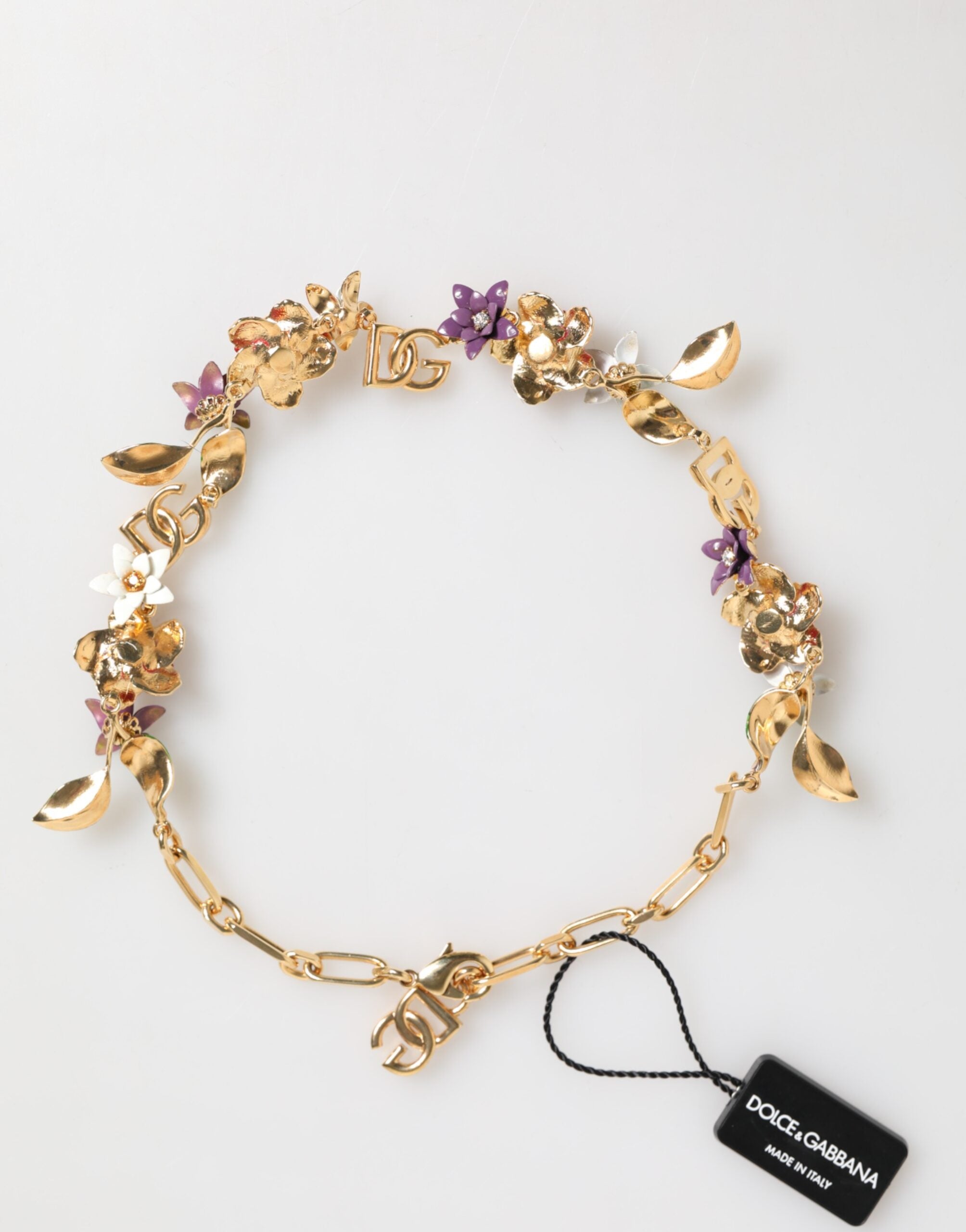 Gold Brass Logo Detail Floral Fashion Jewellery Necklace