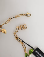 Gold Brass Logo Detail Floral Fashion Jewellery Necklace