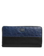 Black Blue Exotic Leather Men Continental Clutch Wallet