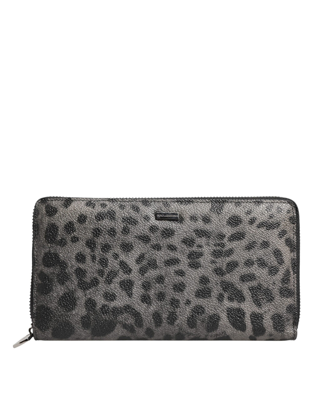 Black Grau Leopard Leder Reißverschluss Continental Geldbörse