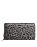 Black Grau Leopard Leder Reißverschluss Continental Geldbörse