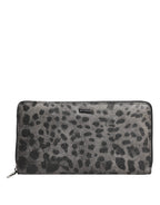 Black Grau Leopard Leder Reißverschluss Continental Geldbörse