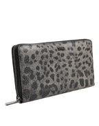 Black Grau Leopard Leder Reißverschluss Continental Geldbörse