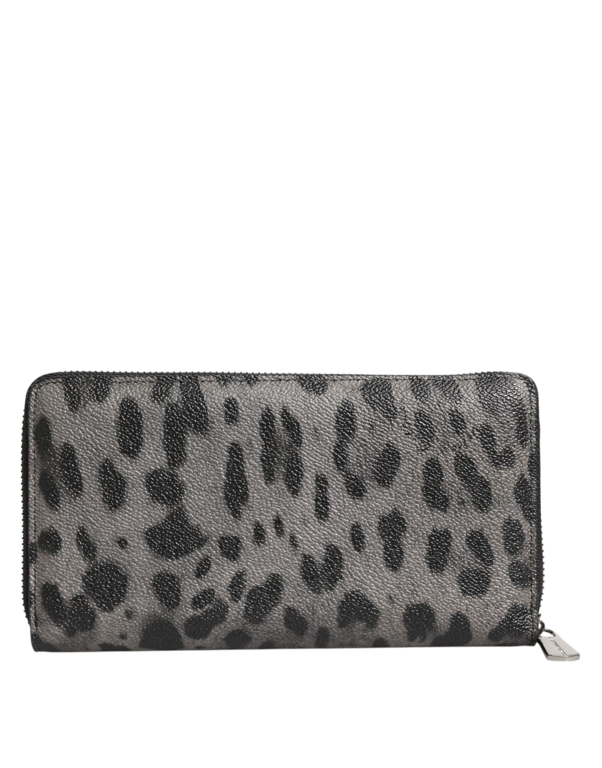 Black Grau Leopard Leder Reißverschluss Continental Geldbörse