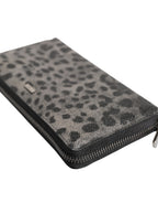 Black Grau Leopard Leder Reißverschluss Continental Geldbörse