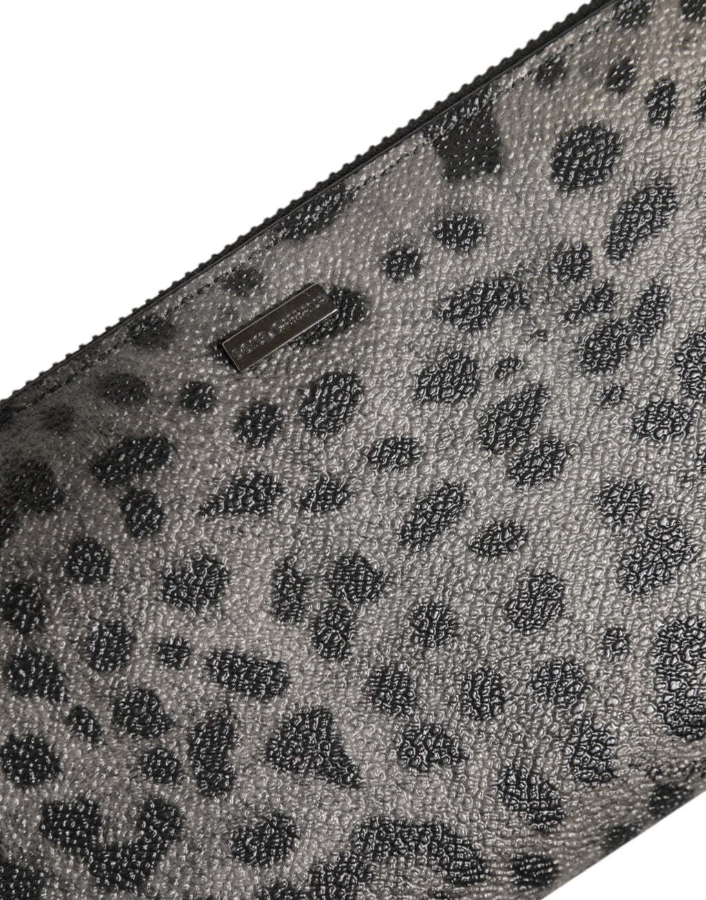 Black Grau Leopard Leder Reißverschluss Continental Geldbörse
