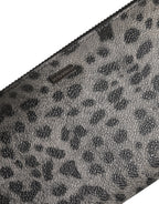 Black Grau Leopard Leder Reißverschluss Continental Geldbörse