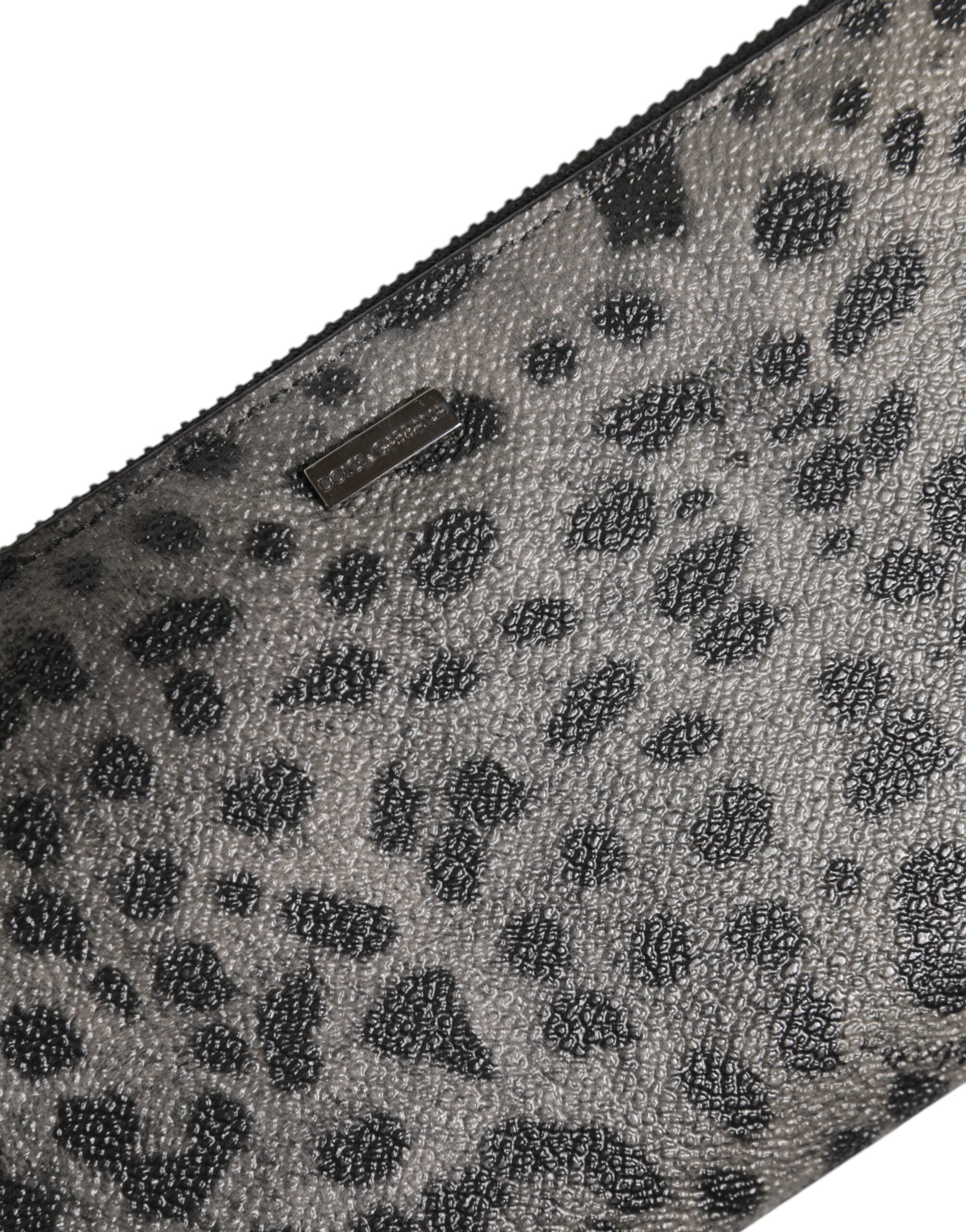 Black Grau Leopard Leder Reißverschluss Continental Geldbörse