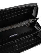 Black Grau Leopard Leder Reißverschluss Continental Geldbörse