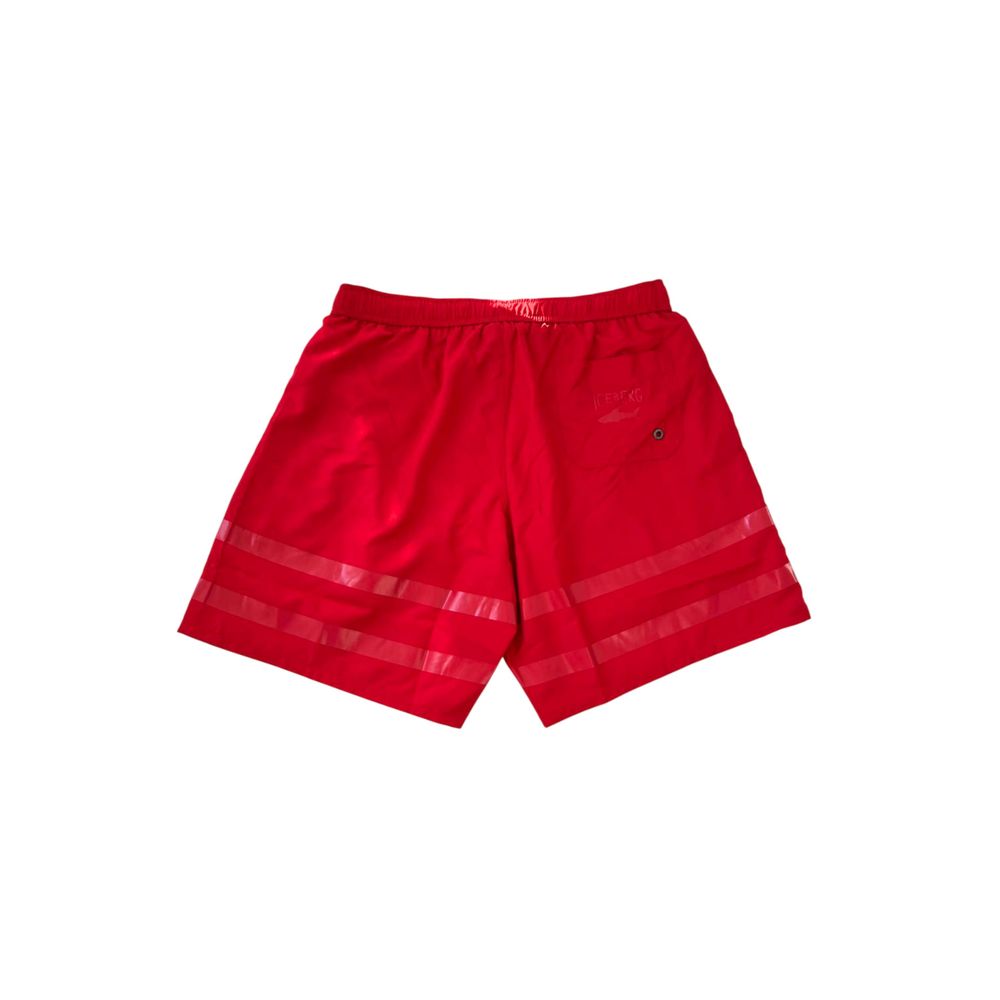 Red Polyester Men's Swim Shorts