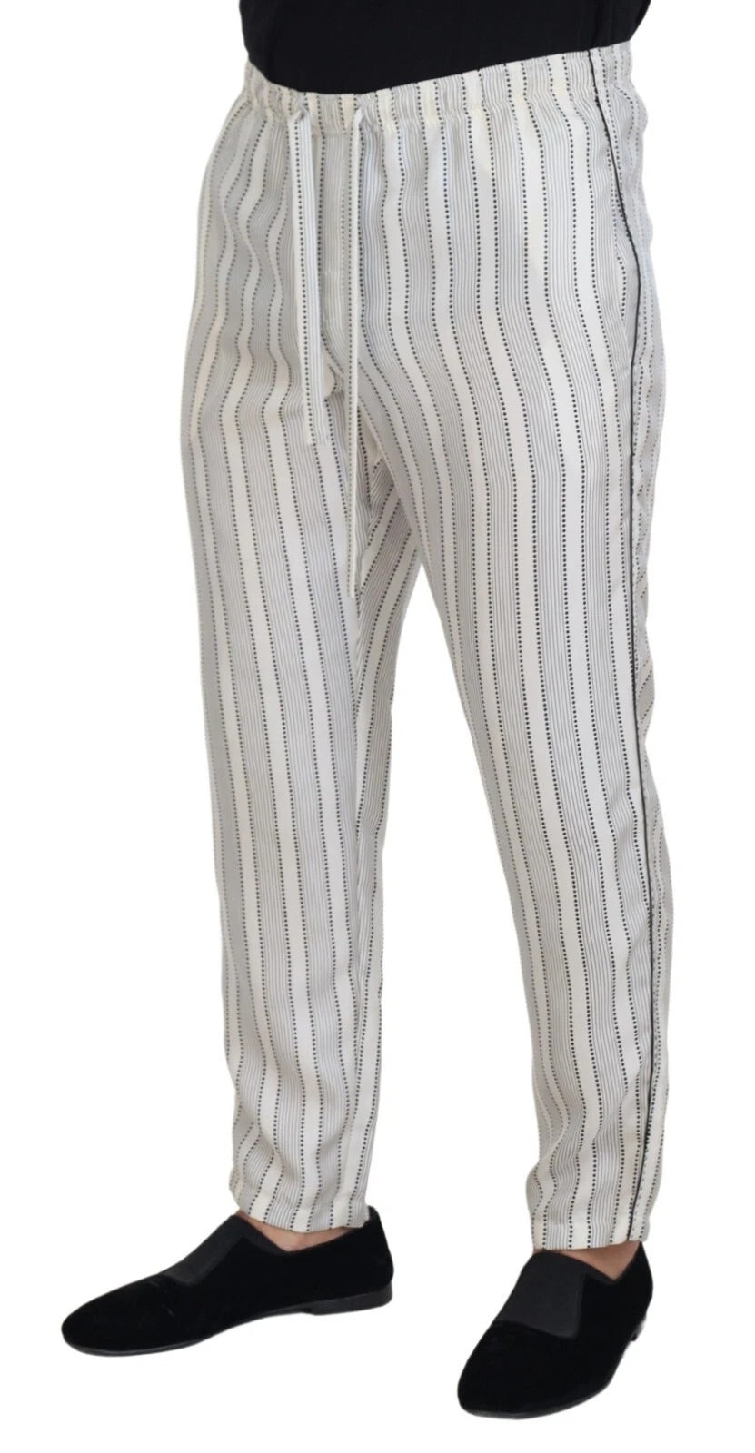 Weiße Streifen Seiden Lounge Hose