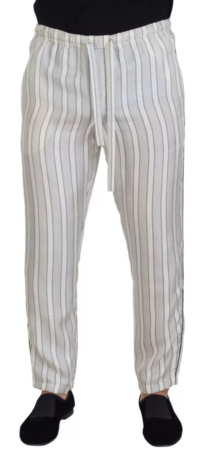 Weiße Streifen Seiden Lounge Hose