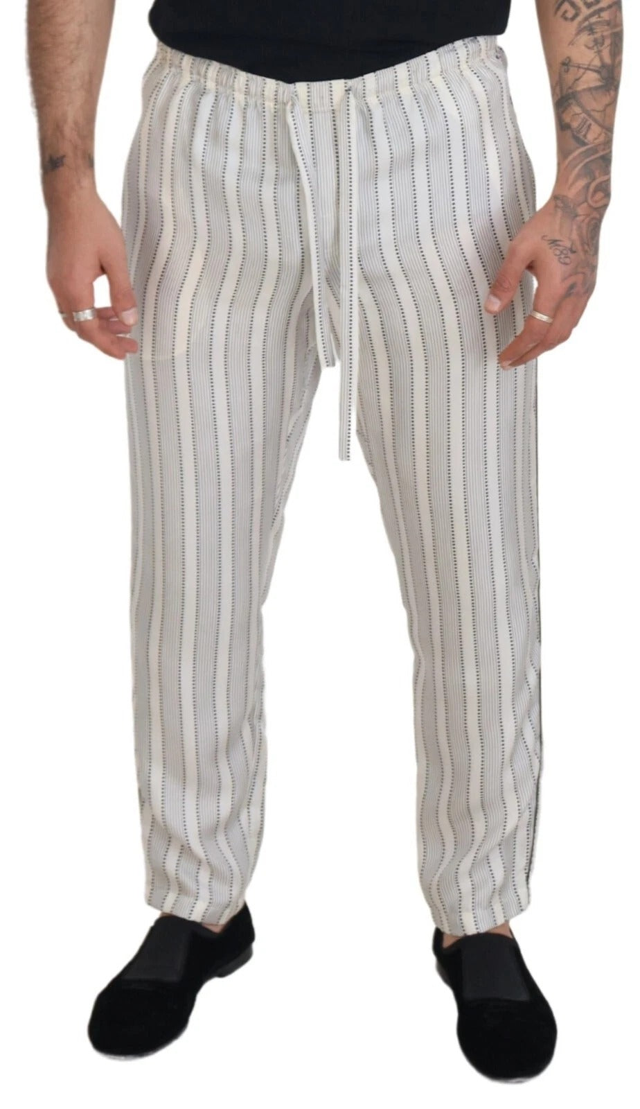 Weiße Streifen Seiden Lounge Hose