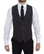 Gray Striped Formal Dress Gilet Vest