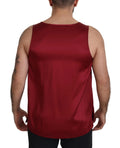 Rotes, ärmelloses Seiden-T-Shirt mit Rundhalsausschnitt