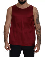 Rotes, ärmelloses Seiden-T-Shirt mit Rundhalsausschnitt