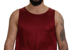 Rotes, ärmelloses Seiden-T-Shirt mit Rundhalsausschnitt