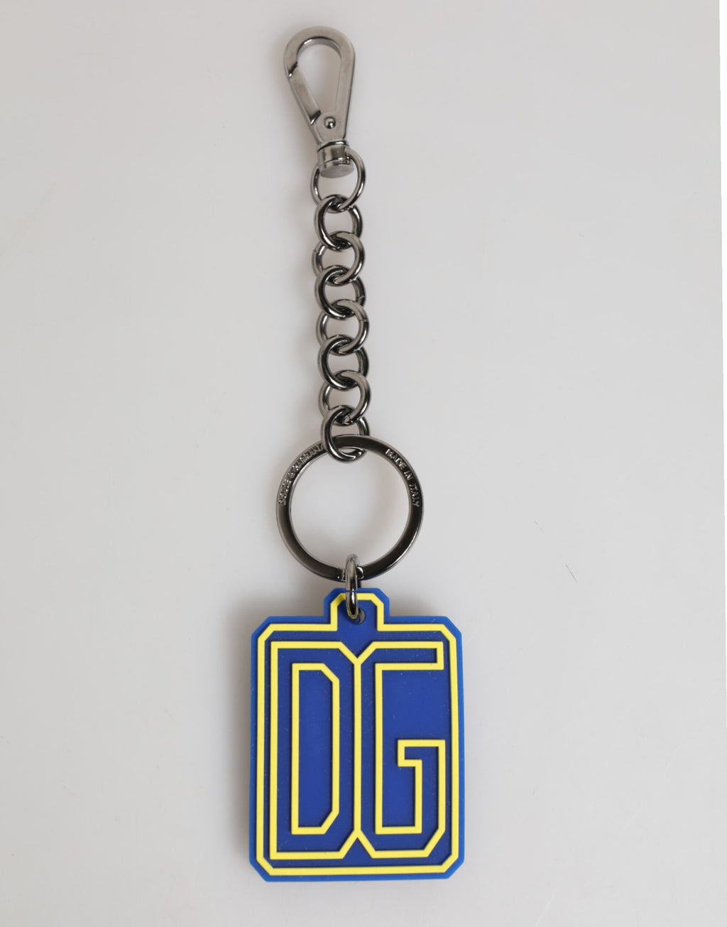 Blau Gelb DG Gummi Logo Silber Herren Schlüsselanhänger