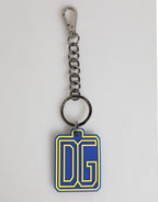 Blau Gelb DG Gummi Logo Silber Herren Schlüsselanhänger
