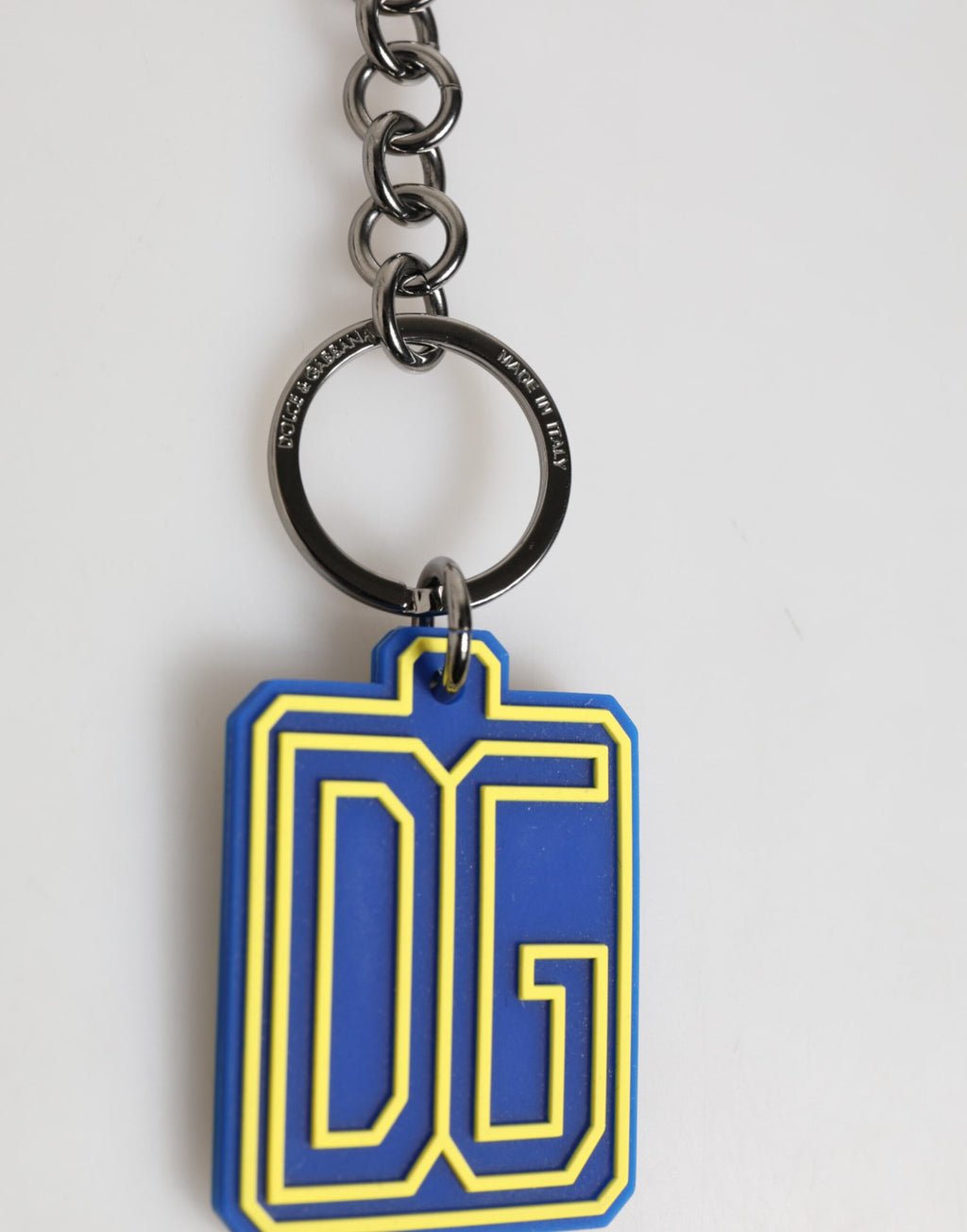 Blau Gelb DG Gummi Logo Silber Herren Schlüsselanhänger