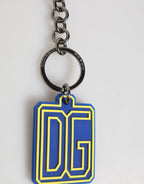Blau Gelb DG Gummi Logo Silber Herren Schlüsselanhänger