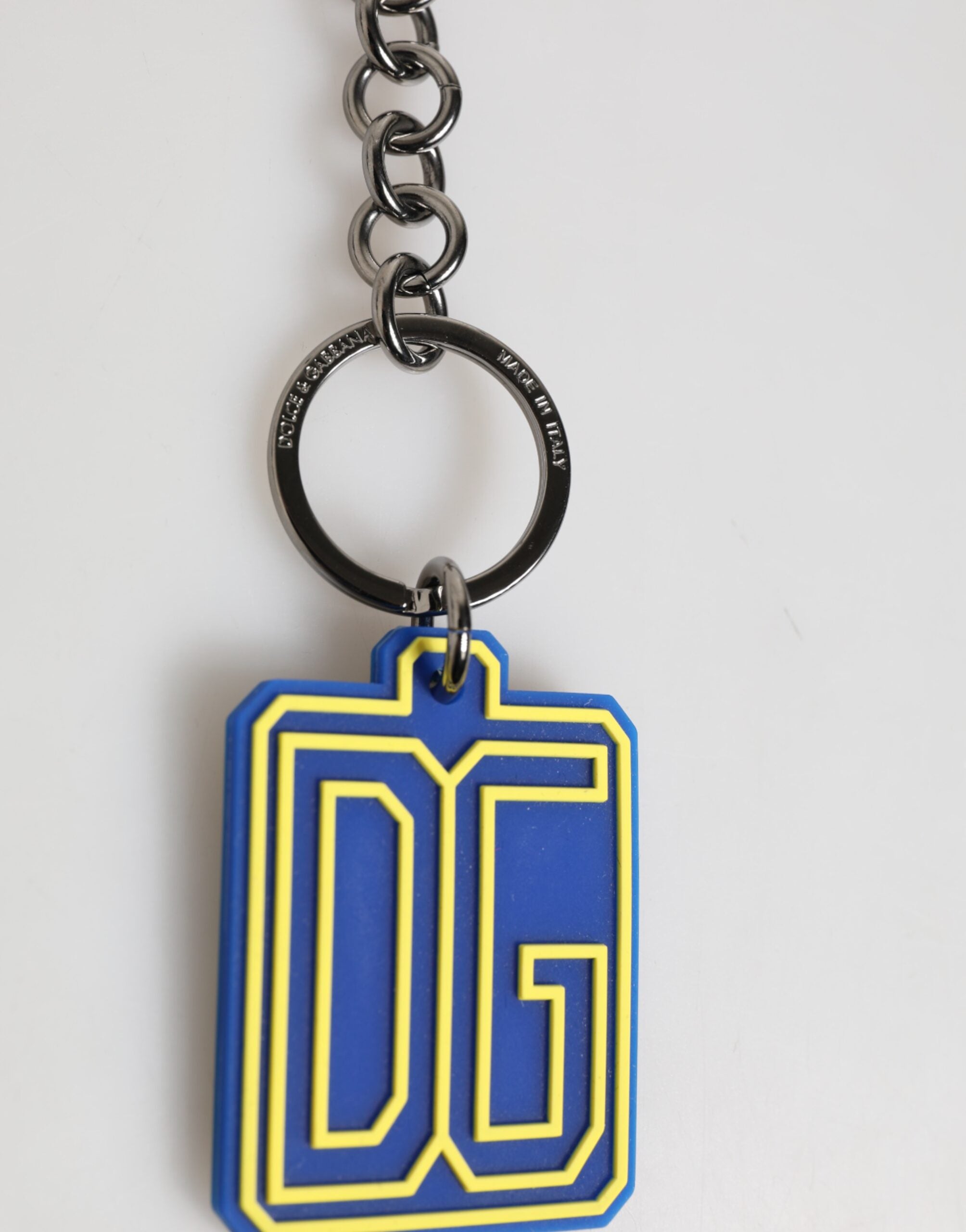 Blau Gelb DG Gummi Logo Silber Herren Schlüsselanhänger