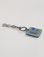 Blau Gelb DG Gummi Logo Silber Herren Schlüsselanhänger