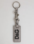 Gray Leather Logo Metal Ring Keychain Holder Men Keyring