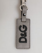 Gray Leather Logo Metal Ring Keychain Holder Men Keyring
