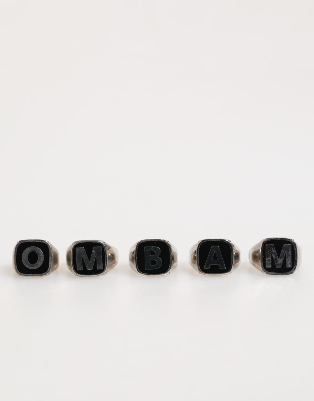 Silver Tone Brass Lettering Set 5 Pieces Adjustable Ring