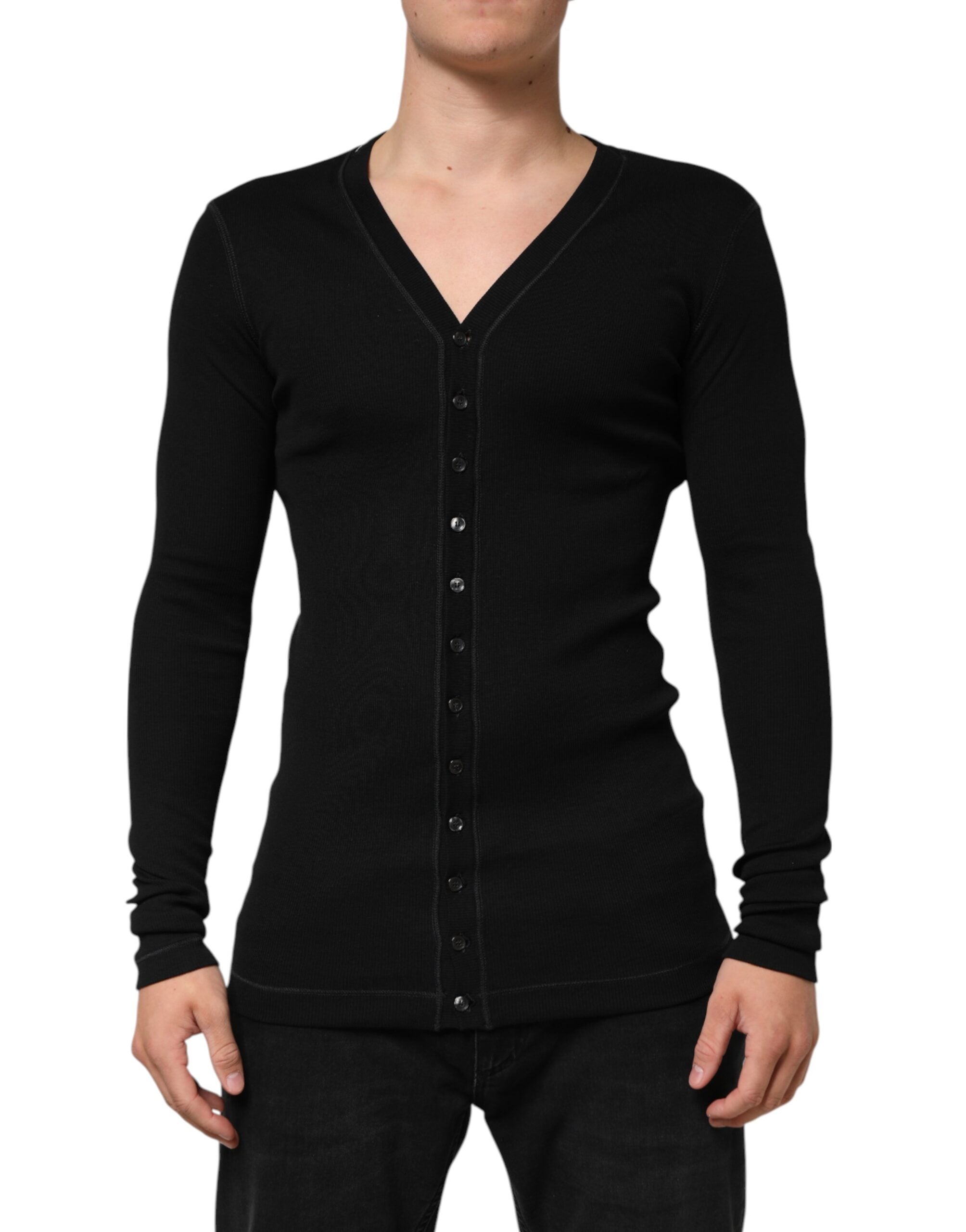Schwarze Baumwoll-Knopfleiste Herren Strickjacke